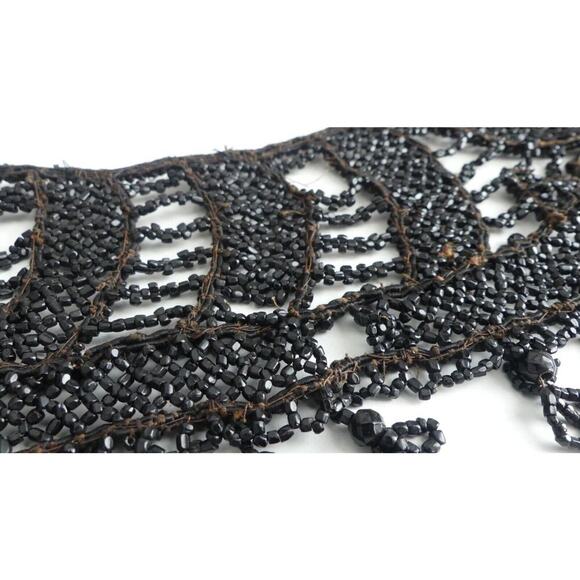 Large Antique Victorian Hand Beaded Collar Adornments Black Fringe Vtg Mourning - Picture 10 of 10